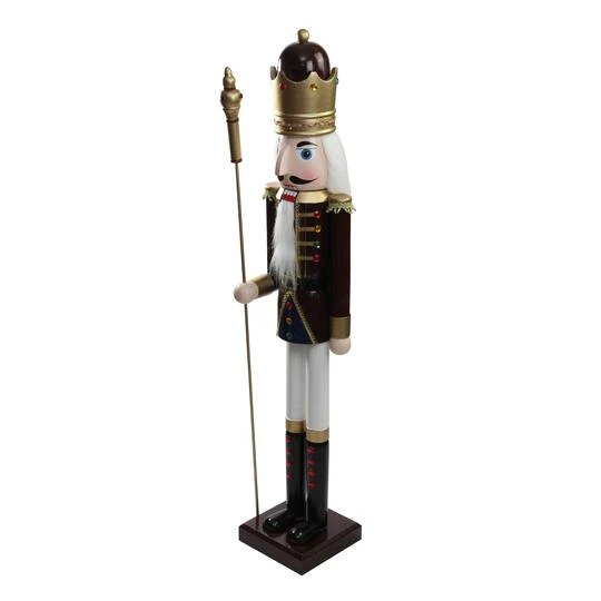 Northlight 48'' Brown And White Wooden Christmas Nutcracker King With Scepter Decoration 6 Northlight 48'' Brown And White Wooden Christmas Nutcracker King With Scepter Decoration - Image 6