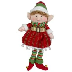 Northlight 14'' Red And Green Plush Jingle Bell Girl Elf Christmas Figure