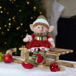 Northlight 14'' Red And Green Plush Jingle Bell Girl Elf Christmas Figure 8 Northlight 14'' Red And Green Plush Jingle Bell Girl Elf Christmas Figure -Northlight Sale Store D676334S 2