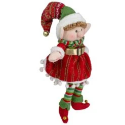 Northlight 14'' Red And Green Plush Jingle Bell Girl Elf Christmas Figure 9 Northlight 14'' Red And Green Plush Jingle Bell Girl Elf Christmas Figure -Northlight Sale Store D676334S 3