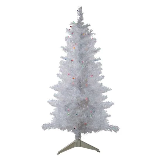 Northlight 4ft. Pre-Lit White Iridescent Pine Artificial Christmas Tree, Multicolor Lights 2 Northlight 4ft. Pre-Lit White Iridescent Pine Artificial Christmas Tree, Multicolor Lights - Image 2