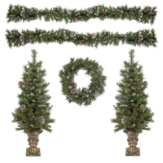 Northlight 5-Piece Pre-Lit Norwich Pine Artificial Christmas Entryway Set 2 Northlight 5-Piece Pre-Lit Norwich Pine Artificial Christmas Entryway Set - Image 2