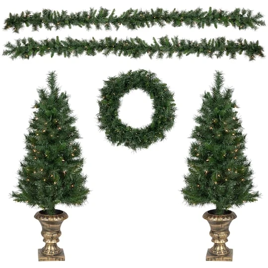 Northlight 5-Piece Pre-Lit Norwich Pine Artificial Christmas Entryway Set 3 Northlight 5-Piece Pre-Lit Norwich Pine Artificial Christmas Entryway Set - Image 3