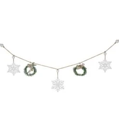 Northlight 4.75ft. Snowflake & Frosted Pine With Wooden Beads Christmas Garland -Northlight Sale Store D676709S 11