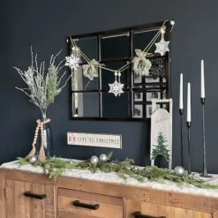Northlight 4.75ft. Snowflake & Frosted Pine With Wooden Beads Christmas Garland -Northlight Sale Store D676709S 13