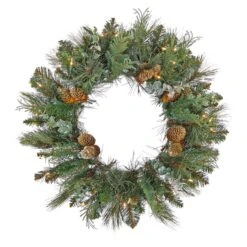 First Traditions™ 30'' Pre-Lit Artificial North Conway Wreath With Glittery Cones And Eucalyptus