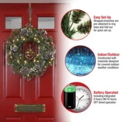 24'' LED Whitter Pine Wreath -Northlight Sale Store D677537S 17