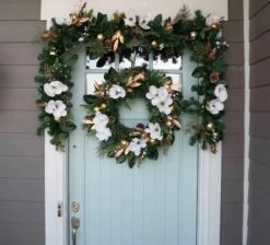 9ft. Pre-Lit Artificial White & Gold Magnolia Christmas Garland White Gold Magnolia -Northlight Sale Store D754392S 10