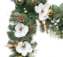 9ft. Pre-Lit Artificial White & Gold Magnolia Christmas Garland White Gold Magnolia