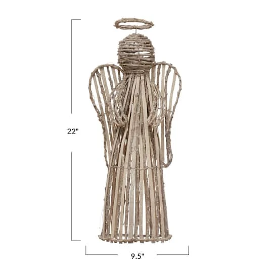 Hello Honey® 22" White Washed Handwoven Rattan Decorative Angel 4 Hello Honey® 22" White Washed Handwoven Rattan Decorative Angel - Image 4