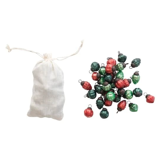 Hello Honey® 36ct. 1" Red & Green Embossed Mercury Novelty Ornaments In Muslin Bag 1 Hello Honey® 36ct. 1" Red & Green Embossed Mercury Novelty Ornaments In Muslin Bag