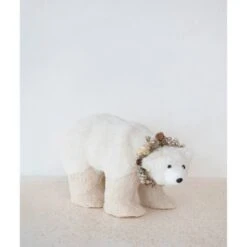 Hello Honey® 14" Black & White Faux Fur Polar Bear With Wreath & Glitter -Northlight Sale Store D758794S 2