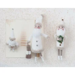 Hello Honey® 11" Cream Wool Felt Santa With Jingle Bell Buttons & Wreath -Northlight Sale Store D758795S 2