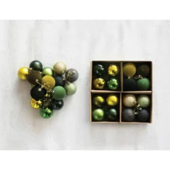 Hello Honey® 10" Green Flocked, Glitter, Matte & Pearlized Plastic Ball Ornaments Box Set -Northlight Sale Store D758806S 2