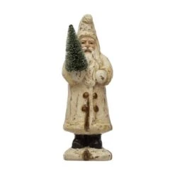 Hello Honey® 9.5" Recycled Paper Mache Cream Santa With Bottle Brush Tree -Northlight Sale Store D758817S 1 1