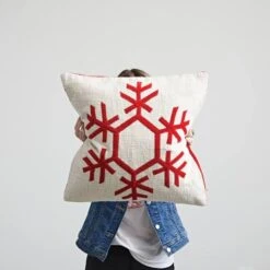 Hello Honey® Cream & Red Embroidered Snowflake Pillow -Northlight Sale Store D758828S 2