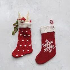 Hello Honey® 20" Red & Cream Snowflake Cotton Knit Stocking -Northlight Sale Store D758829S 2