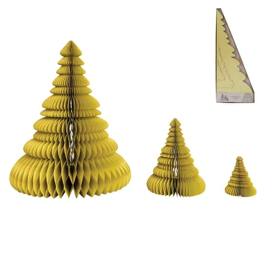 Hello Honey® Chartreuse Glitter Handmade Recycled Paper Folding Honeycomb Trees Set 2 Hello Honey® Chartreuse Glitter Handmade Recycled Paper Folding Honeycomb Trees Set - Image 2