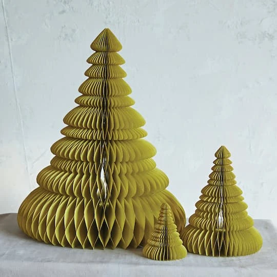 Hello Honey® Chartreuse Glitter Handmade Recycled Paper Folding Honeycomb Trees Set 3 Hello Honey® Chartreuse Glitter Handmade Recycled Paper Folding Honeycomb Trees Set - Image 3