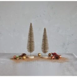 Hello Honey® 13" Gold Glitter Plastic Bottle Brush Tree With Wood Base -Northlight Sale Store D758840S 2