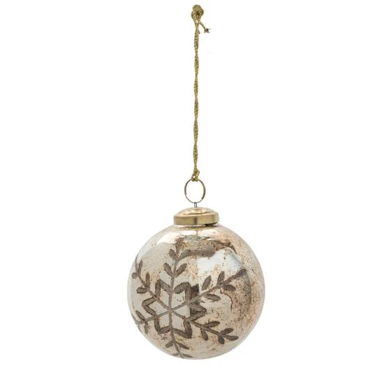 Hello Honey® 4" Antique Copper Etched Snowflake Glass Ball Ornament 2 Hello Honey® 4" Antique Copper Etched Snowflake Glass Ball Ornament - Image 2