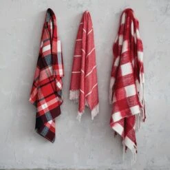 Hello Honey® Red & White Plaid Woven Acrylic Throw With Fringe -Northlight Sale Store D758850S 2