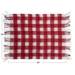 Hello Honey® Red & White Plaid Woven Acrylic Throw With Fringe -Northlight Sale Store D758850S 4