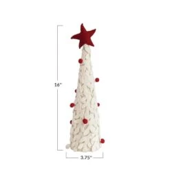 Hello Honey® 16" Red & Cream Handmade Wool Felt Applique Tree With Star & Pom Poms 7 Hello Honey® 16" Red & Cream Handmade Wool Felt Applique Tree With Star & Pom Poms -Northlight Sale Store D758852S 3