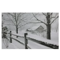 Northlight Snowy Winter Cabin Fiber Optic Lighted Canvas Wall Art