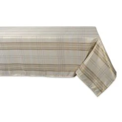 DII® Cream Metallic Plaid Tablecloth