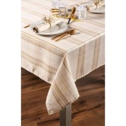 DII® Cream Metallic Plaid Tablecloth -Northlight Sale Store M20014648 2