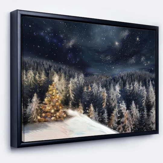 Designart - Night Forest Christmas Tree - Landscape Framed Canvas Art Print Black 2 Designart - Night Forest Christmas Tree - Landscape Framed Canvas Art Print Black - Image 2