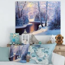Designart Christmas Forest With River & Trees I Canvas Wall Art -Northlight Sale Store M20023700 1