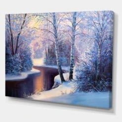 Designart Christmas Forest With River & Trees I Canvas Wall Art
